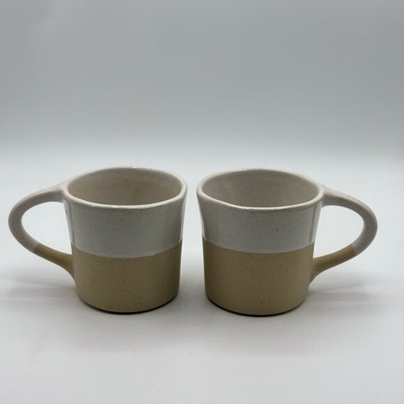 Anthropologie Glazed Garage Pier Stoneware Set of 2 Mugs Tan and White NWT - Picture 1 of 9